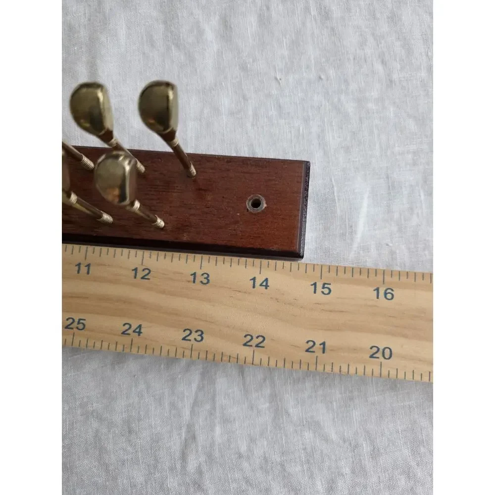 Vintage Brass Golf Club Peg Hanger Wood Tie Rack Wall Mount Scarf Belt